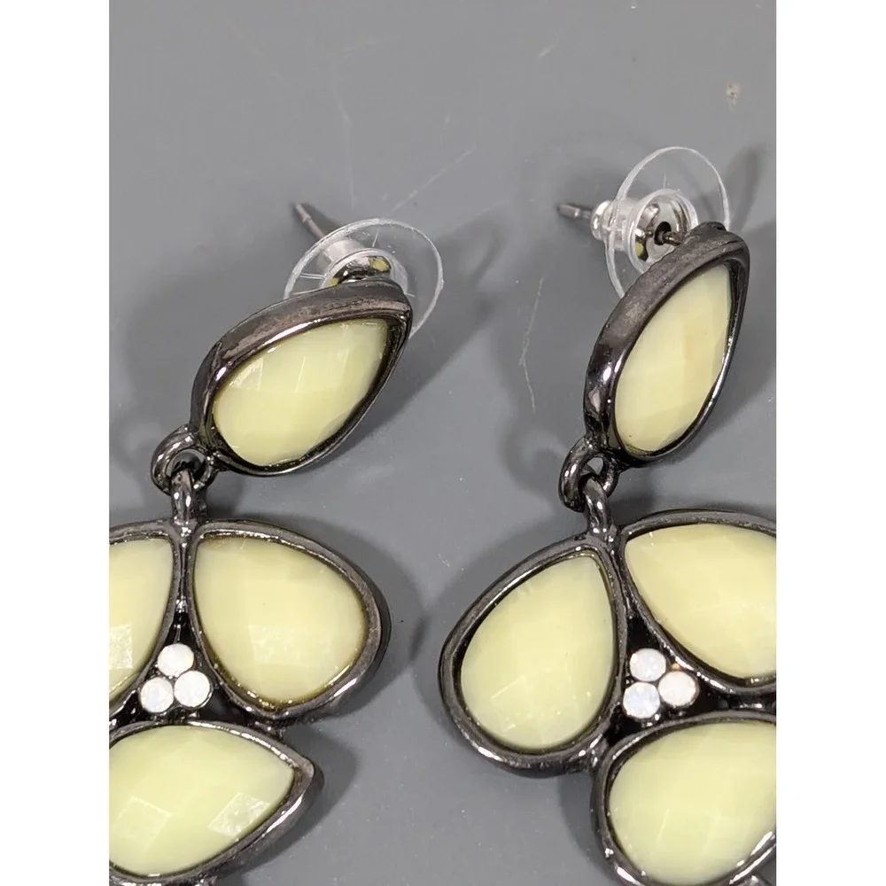 Gunmetal Gray Green Faceted Chandelier Dangle‎ Earrings Boho Statement Pierced